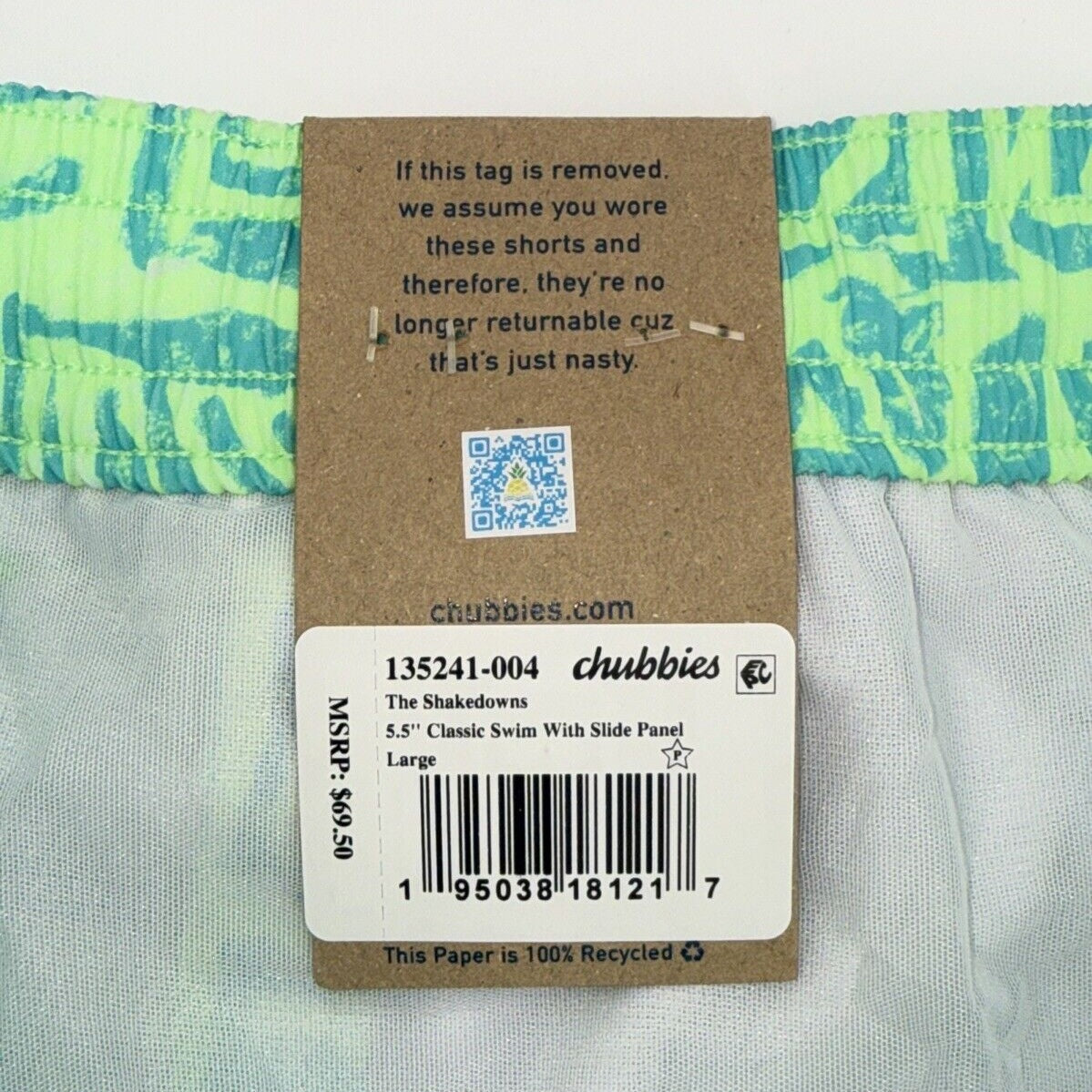 $70 Chubbies The Shakedowns 5.5" Inseam Swim Trunks-Green Blue -Large -New Tag