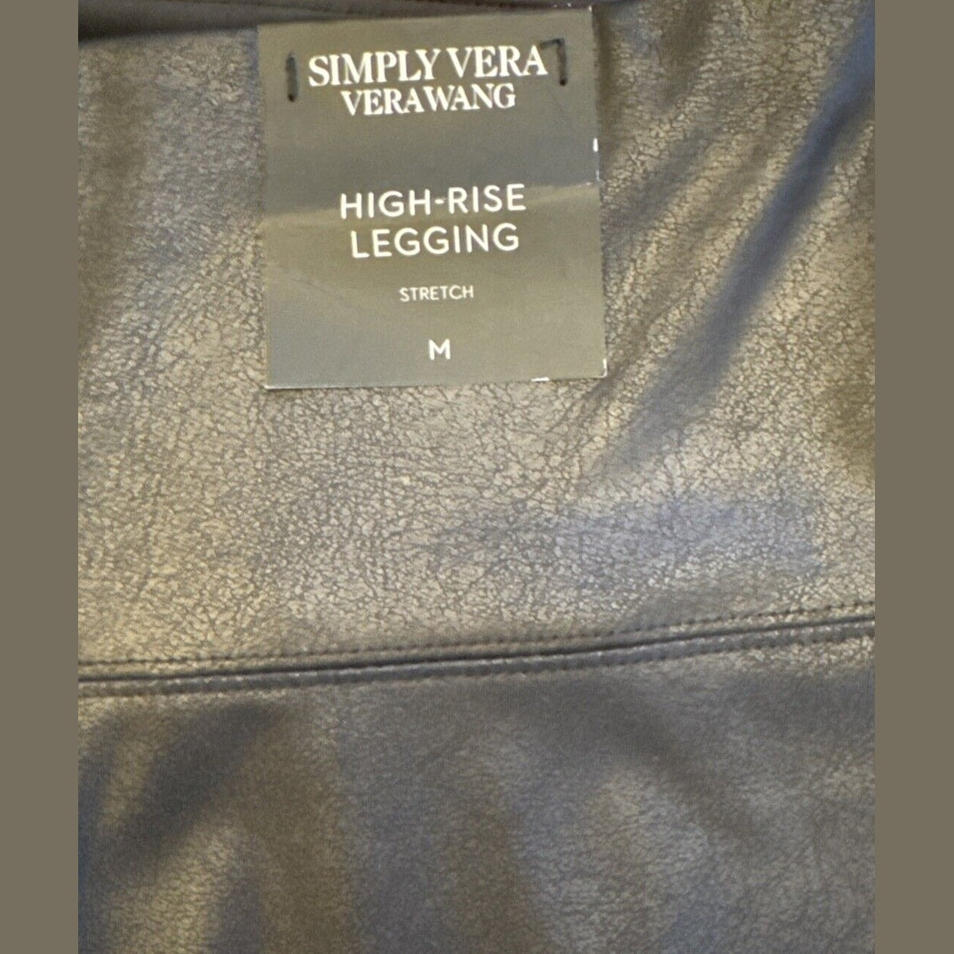 Simply Vera Women’s High Rise Stretch Faux Leather Leggings - Black- Medium