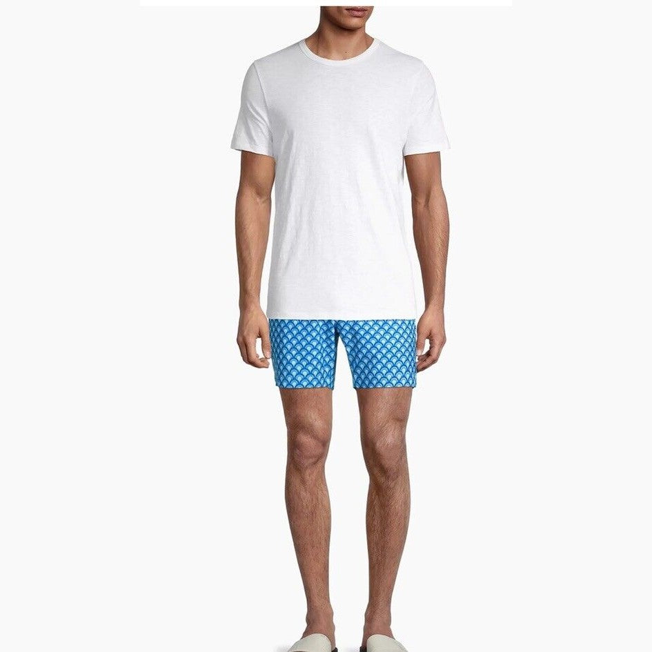 $89 FAIR HARBOR Men’s Sextant Swim Trunk Inner Lined Shorts-Blue Deco-Size: 32W