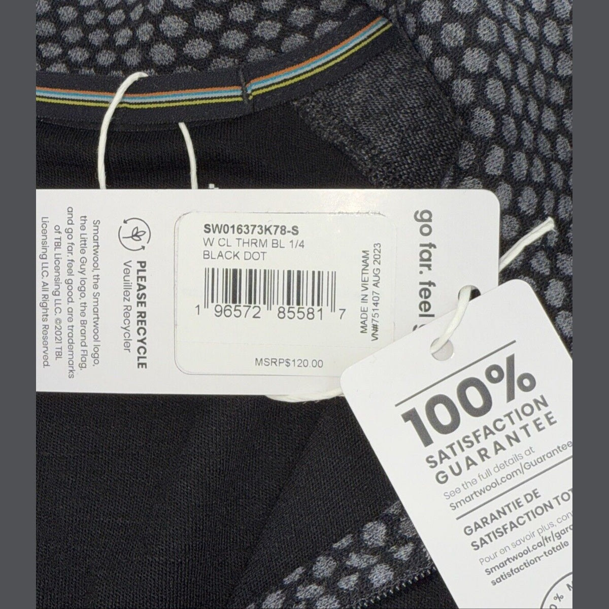 $120 Smartwool Women’s 1/4 Zip Pullover Merino 1/4 Zip-Black Dots - Small -New
