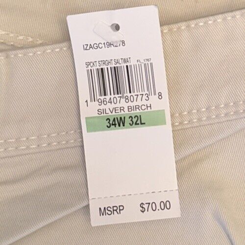 IZOD Men’s Saltwater 5-Pocket Straight Leg Pants - Silver Birch - 34W 32L