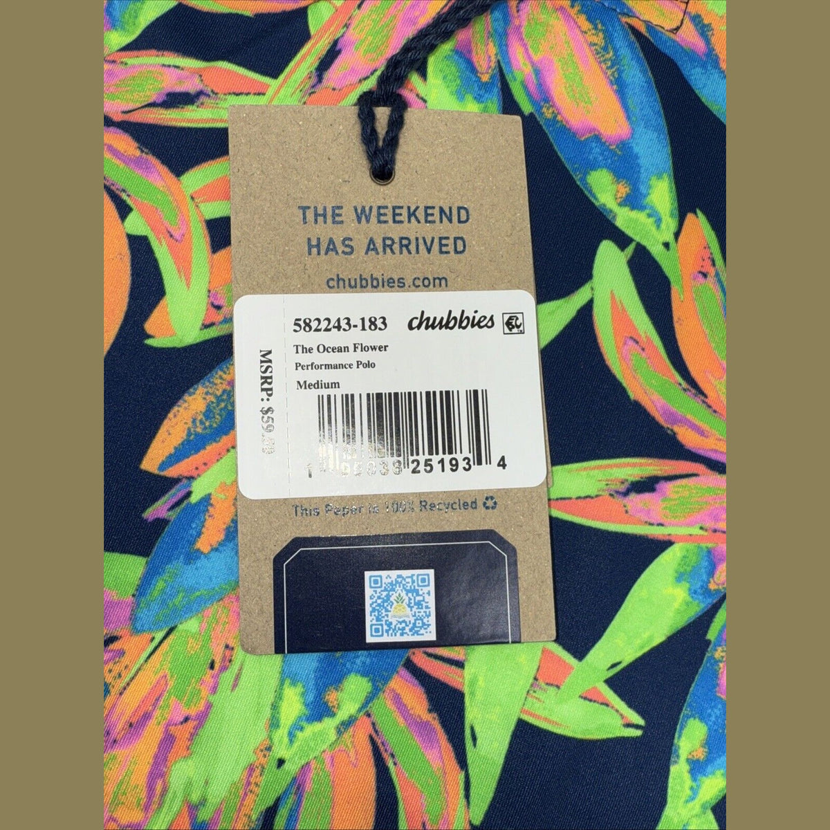 Chubbies Men's The Ocean Flower Performance Polo Shirt-Orange Multi-Medium-New