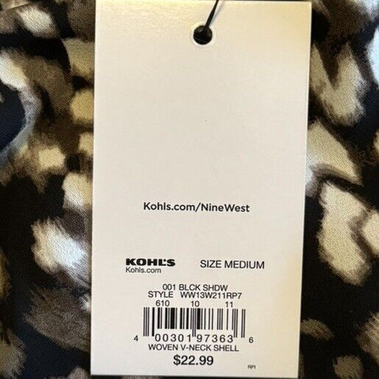Nine West Women’s V Neck Tank -Black Shadow Cheetah Size: Med -NWT Retail $22