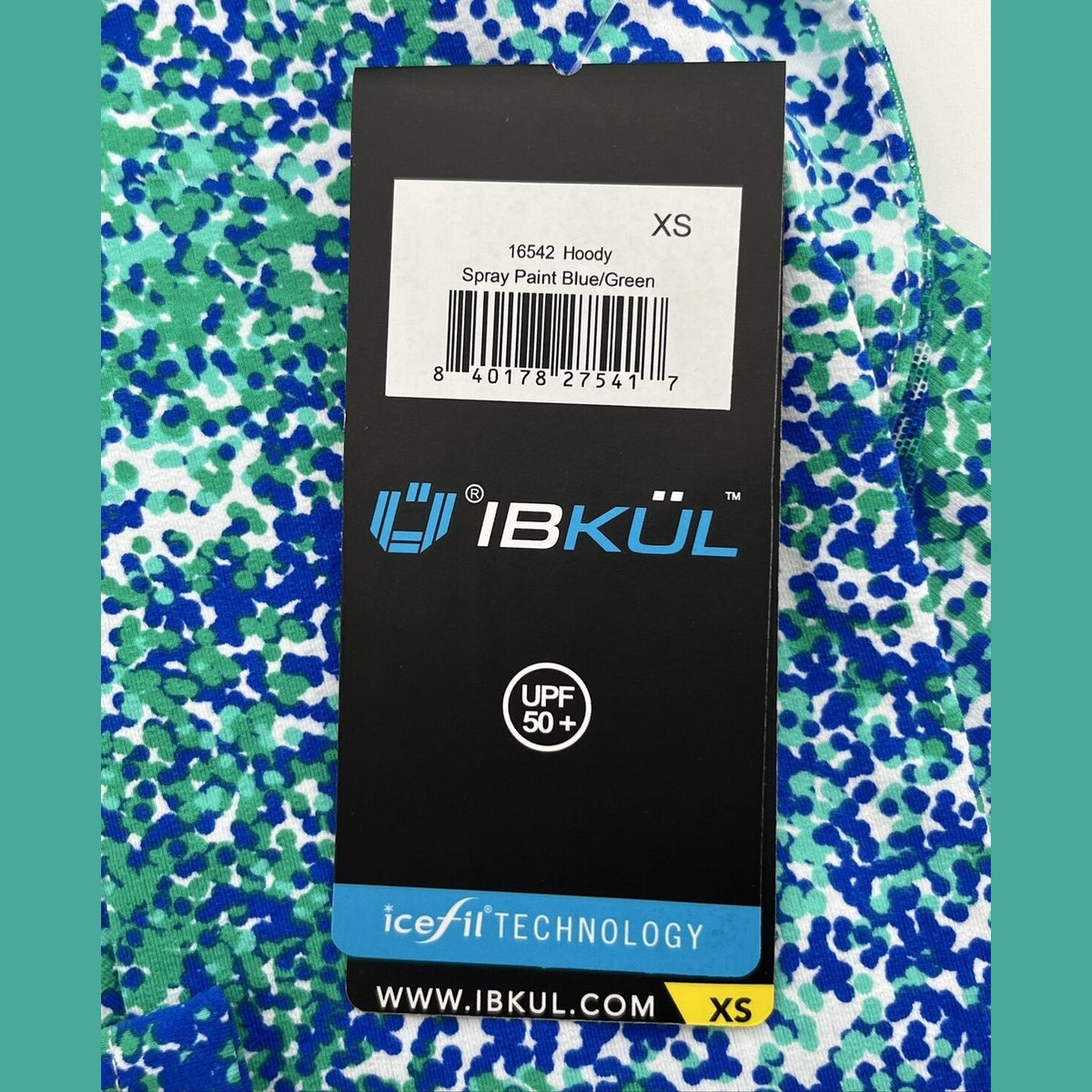 $110 IBKUL Women’s Long Sleeve Hoody -Sray Paint Blue/Green-XSmall-New