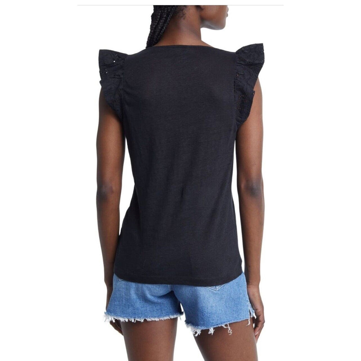 Paige Women’s Giulia Flutter Sleeve Linen T-Shirt - White- Large - New Tag $129