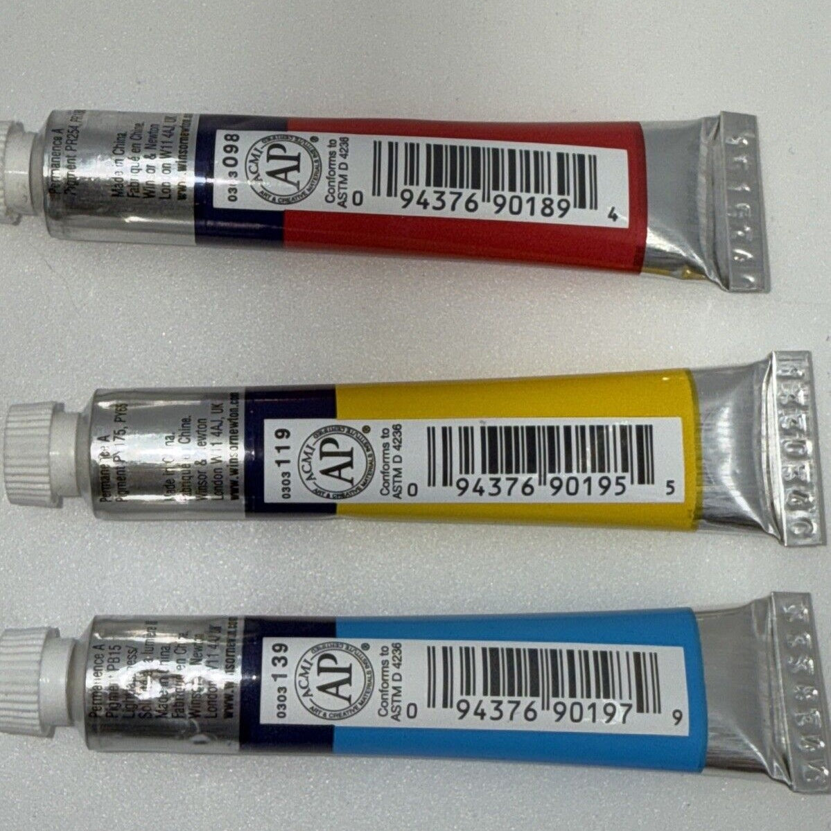 Combo Lot Of 3 Winsor & Newton Cotman Water Colours, 8ml, Red, Yellow, Blue