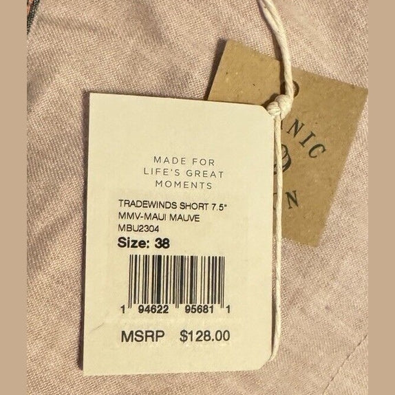 $128 FAHERTY Men’s Tradewinds Shorts 7.5” Inseam Linen Blend-Maui Mauve-38W -New
