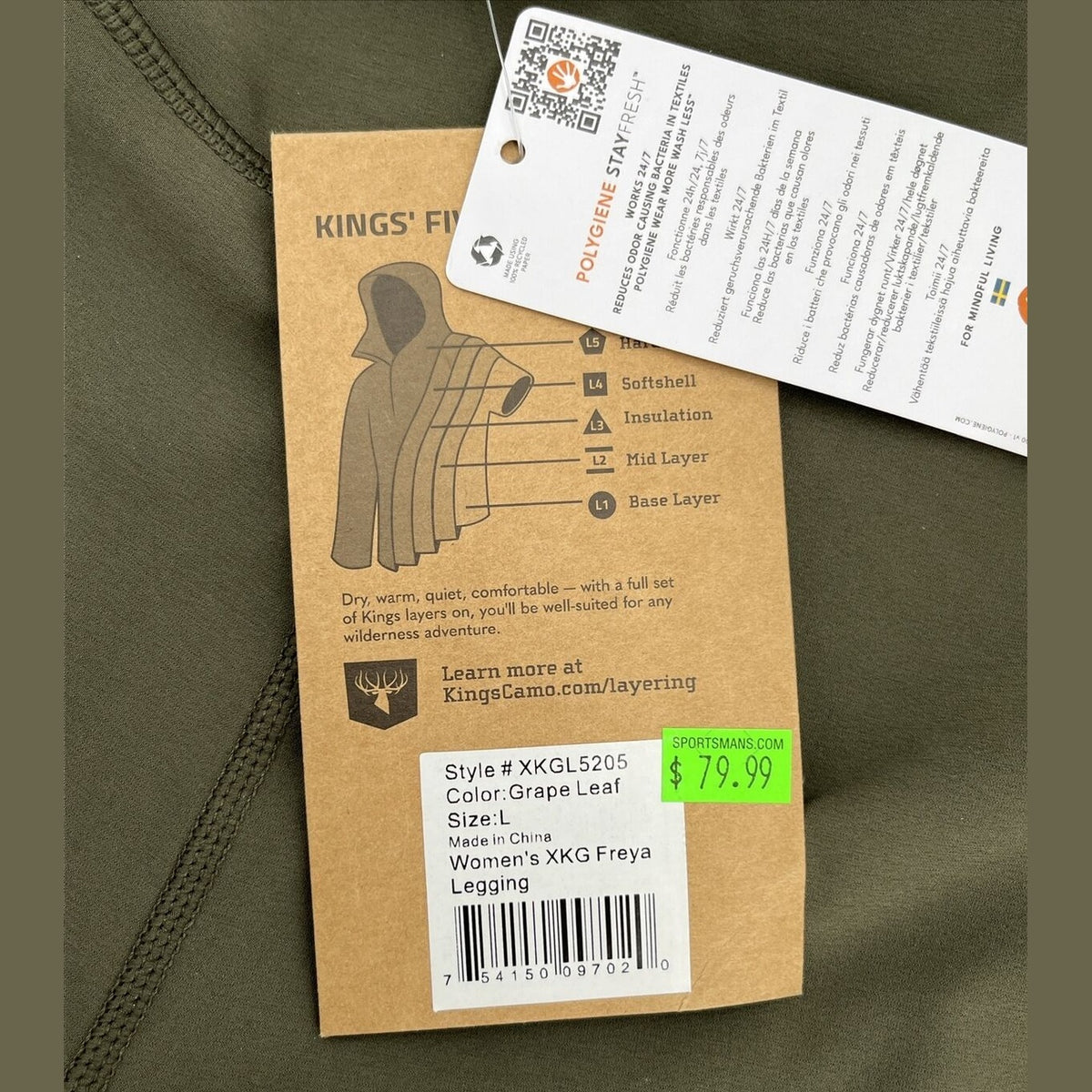 $80 King's Women’s High Waist Freya Leggings Stretch-Leaf Olive-Large-New Tags
