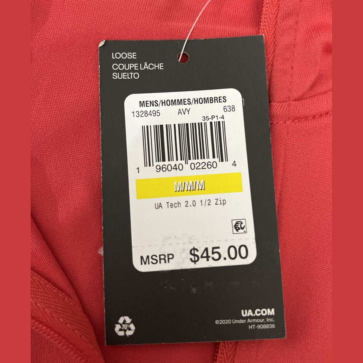 Under Armour Men's Tech 2.0 Half-Zip Top Pullover - Red - Medium- New Tag $45