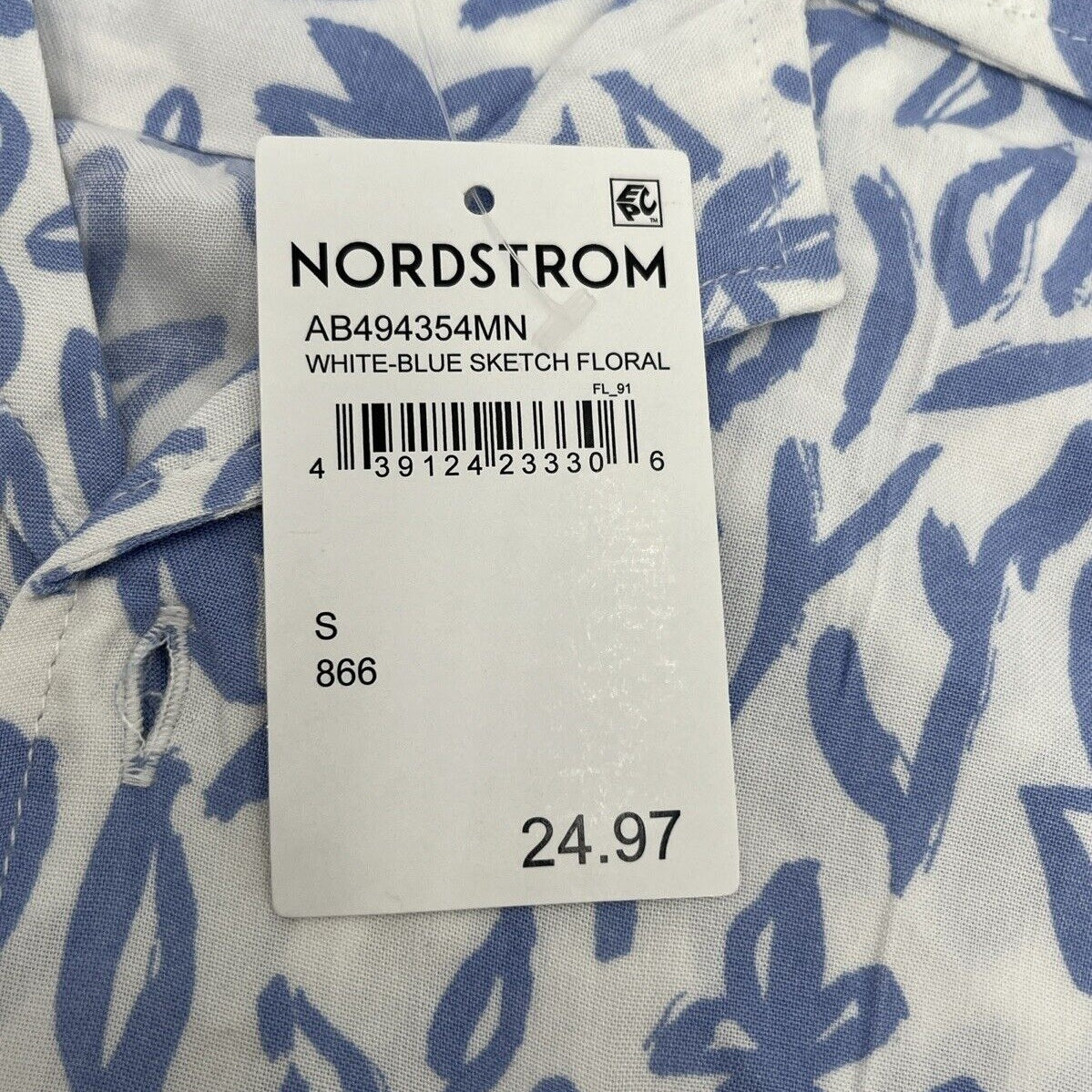 Abound By Nordstrom Men’s Button Soft Shirt-White Blue Sketch- Small- NEW Tag