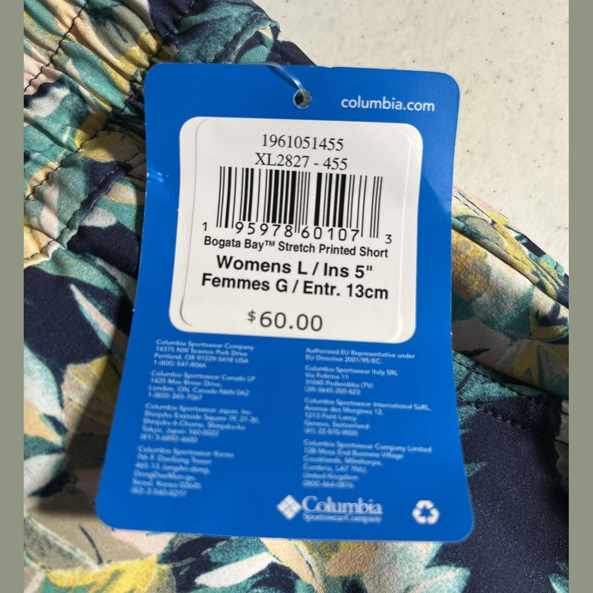 MSRP $60 Columbia Women's Bogata Bay Printed 3" Shorts-Bright Aqua-XLarge -New