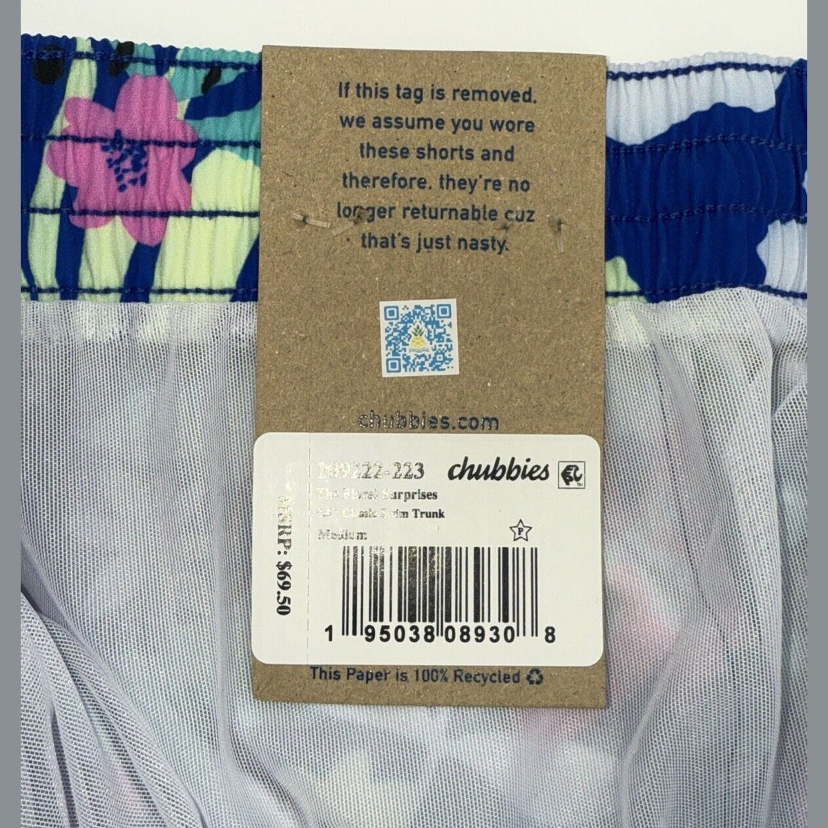 $70 Chubbies The Floral Surprise 5.5" Inseam Swim Trunks- Multi -Medium-New Tag