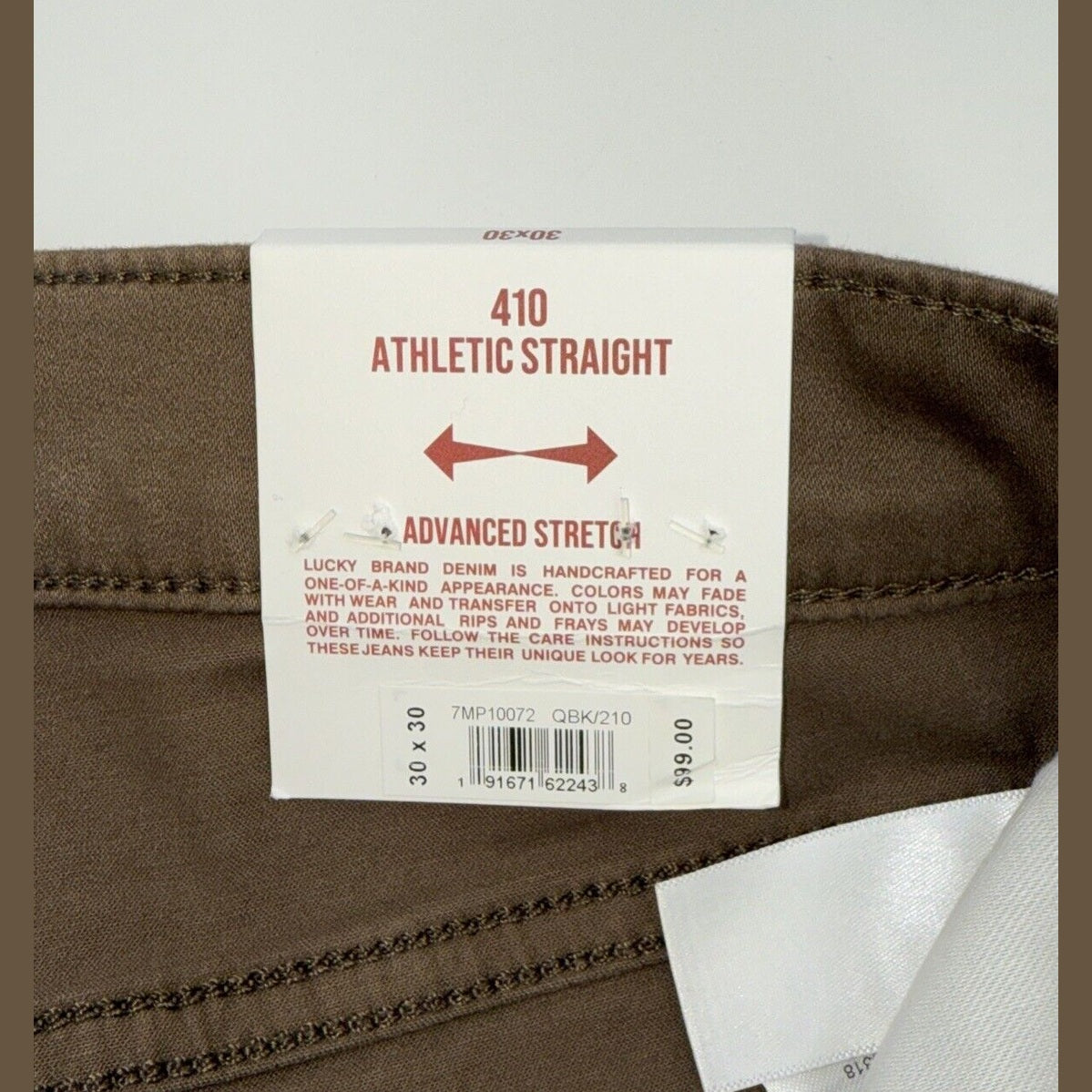 $99 Lucky Brand Men’s 410 Athletic Straight Five Pocket Pants-Bark-30W 30L- New
