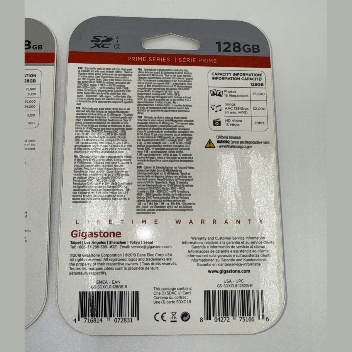 Lot Of 2 X Gigastone 128GB SD Card Class 10 SDXC Memory Card High Speed Video