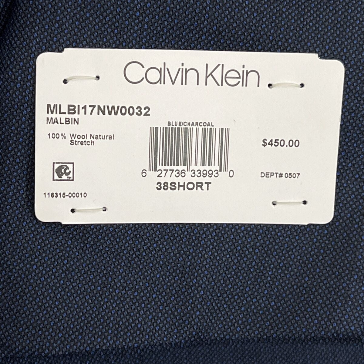 Calvin Klein Men's X Slim Fit Malbin Blue/Charcoal Suit Jacket Size 38 Short NWT