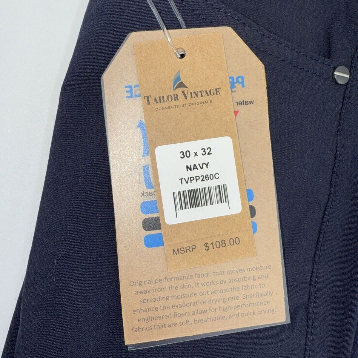 $108 Tailor Vintage Men's Canaan Performance Tech Pants Slim Fit- Navy -30W 32L