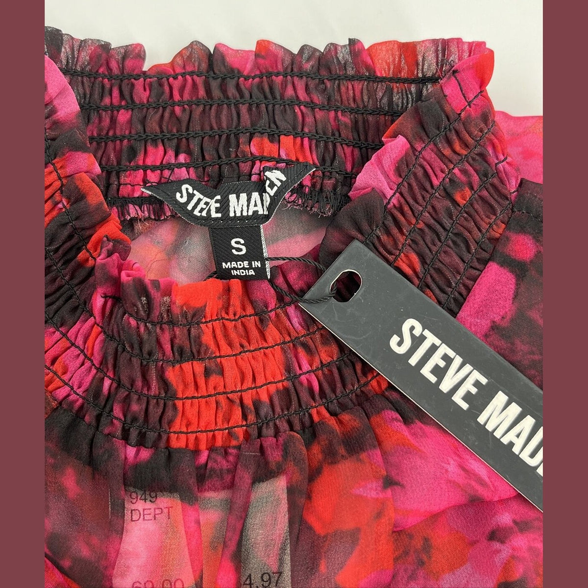 Steve Madden Women’s Floral Mock Neck Chiffon Top-Multi Pink-Small -NWT $69