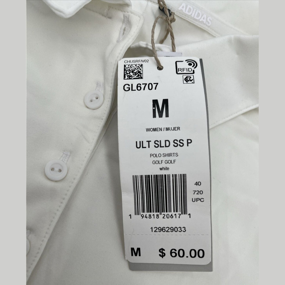 $60 Adidas Women’s Ultimate 365 Solid Golf Polo Shirt- White - Medium-New Tags