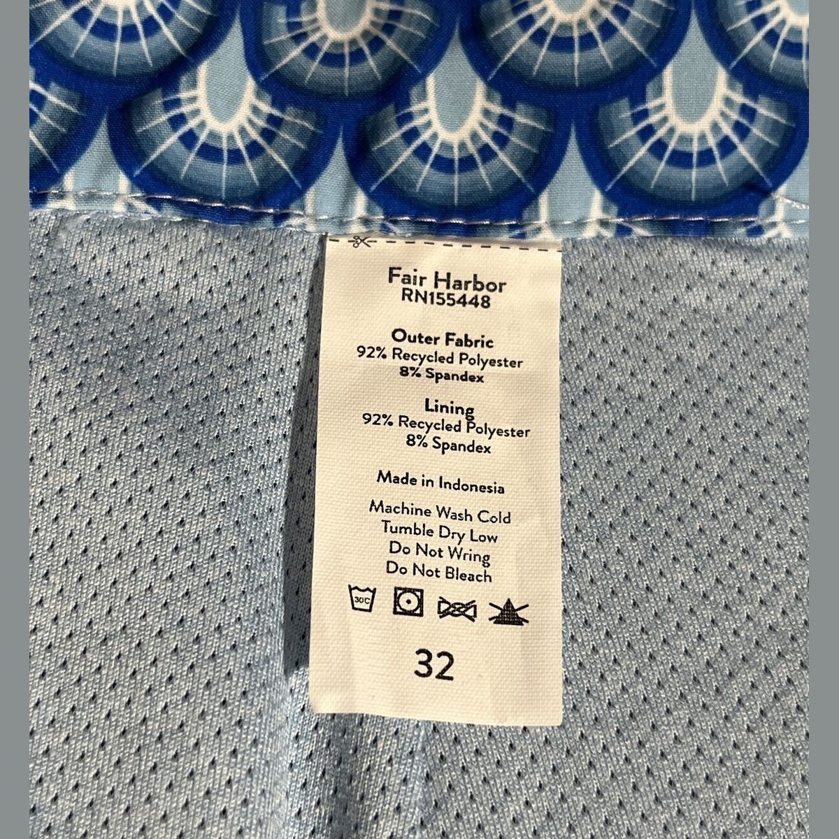 $89 FAIR HARBOR Men’s Sextant Swim Trunk Inner Lined Shorts-Blue Deco-Size: 32W