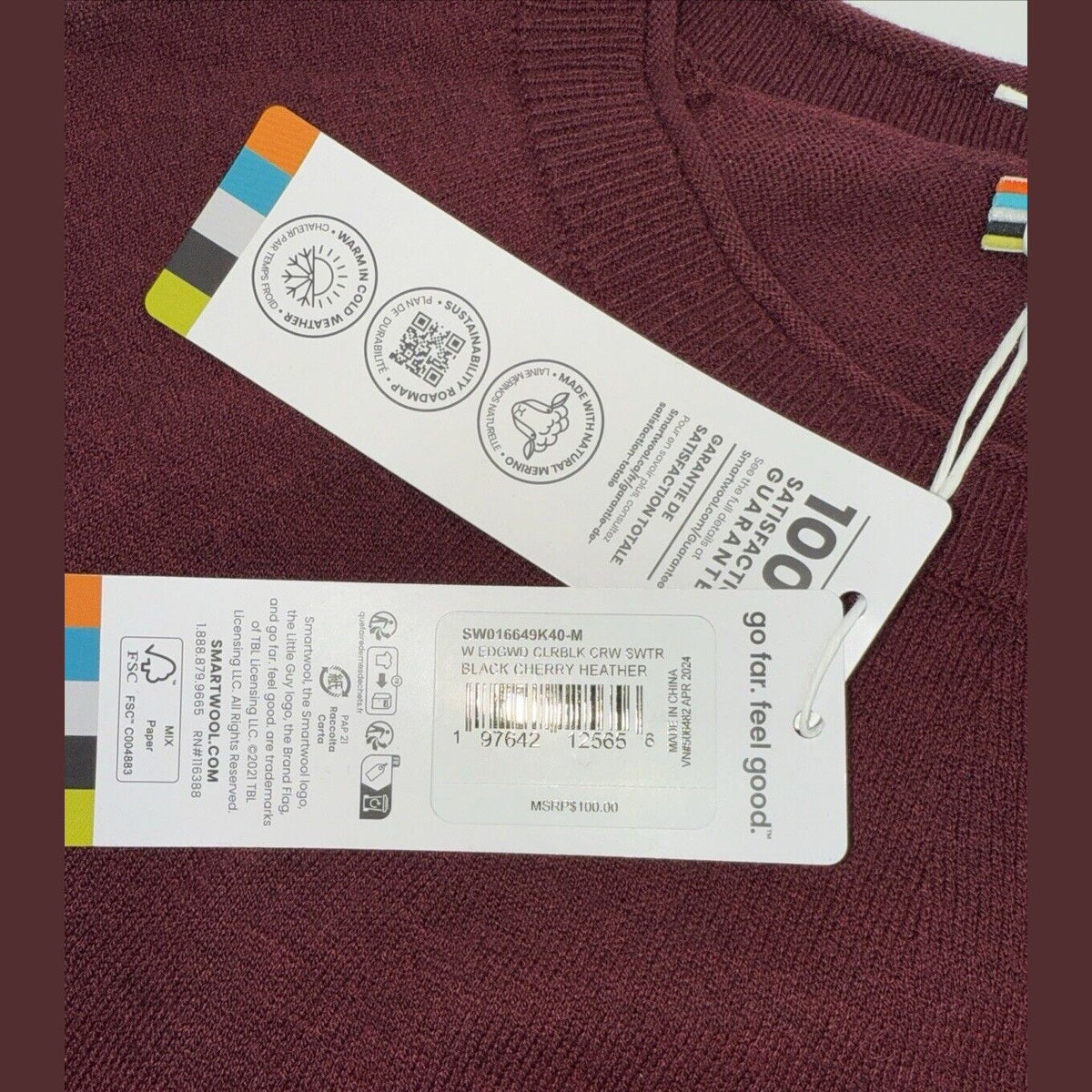 $100 Smartwool Women’s Colorblock Sweater-Cherry Heather (Maroon)-Medium -New