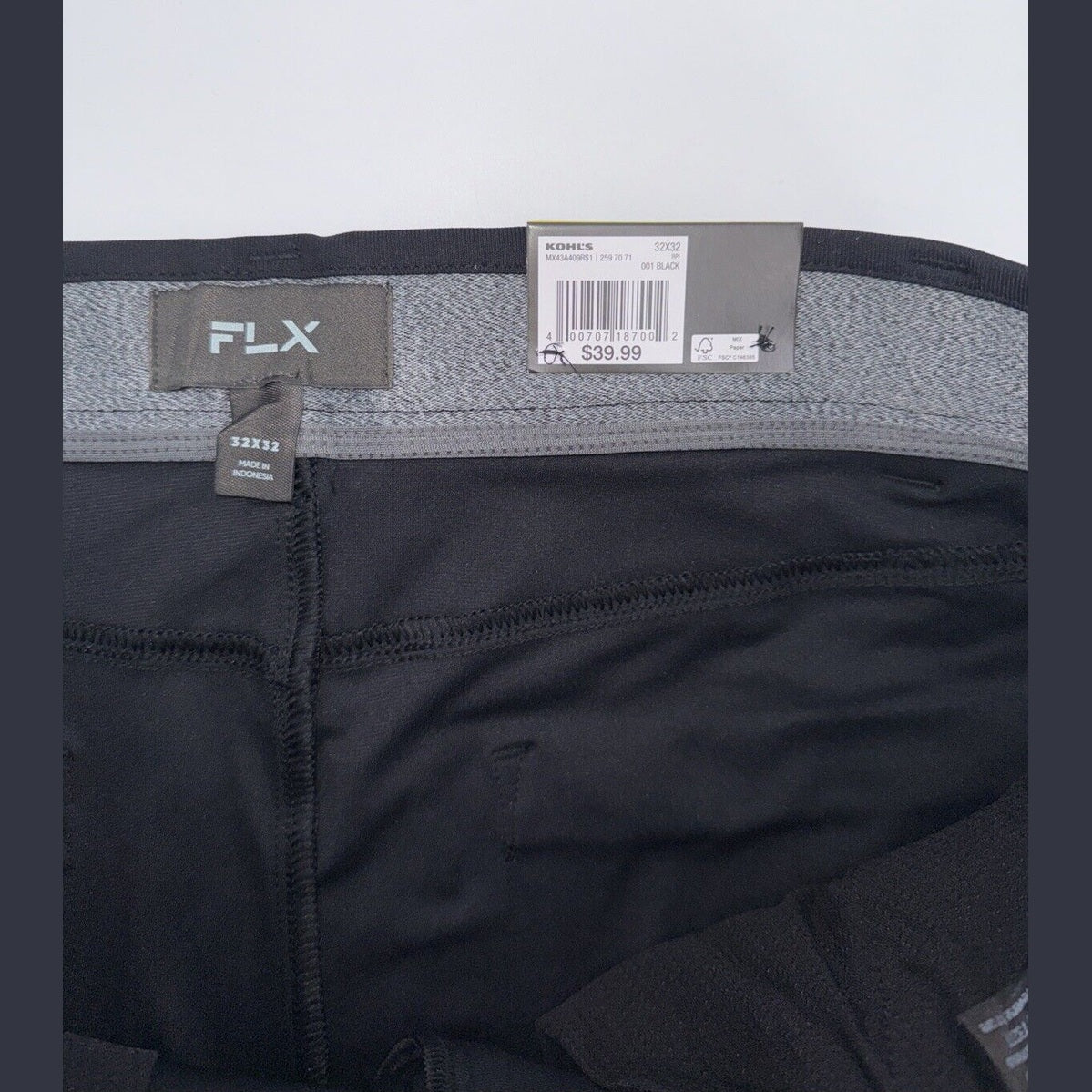 FLX Men’s Premium Slim 5 Pocket Pants- Black- 32W 32L - New Tags