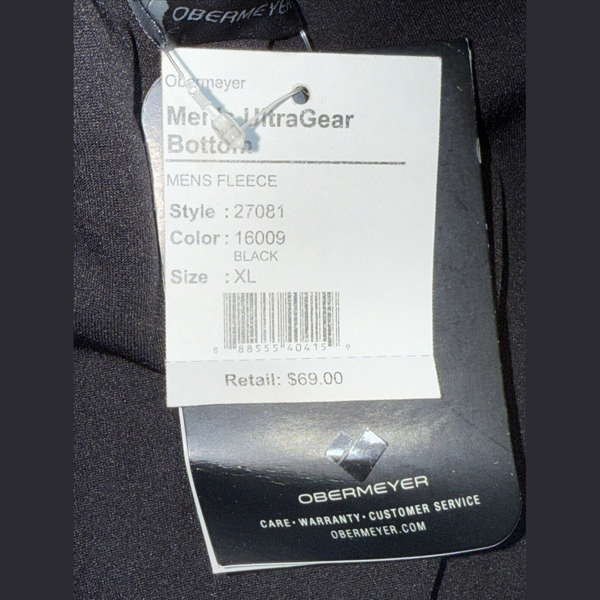 Obermeyer Men's Thermal Fleece Base Layer Bottoms Ultragear- Black - XLarge- New
