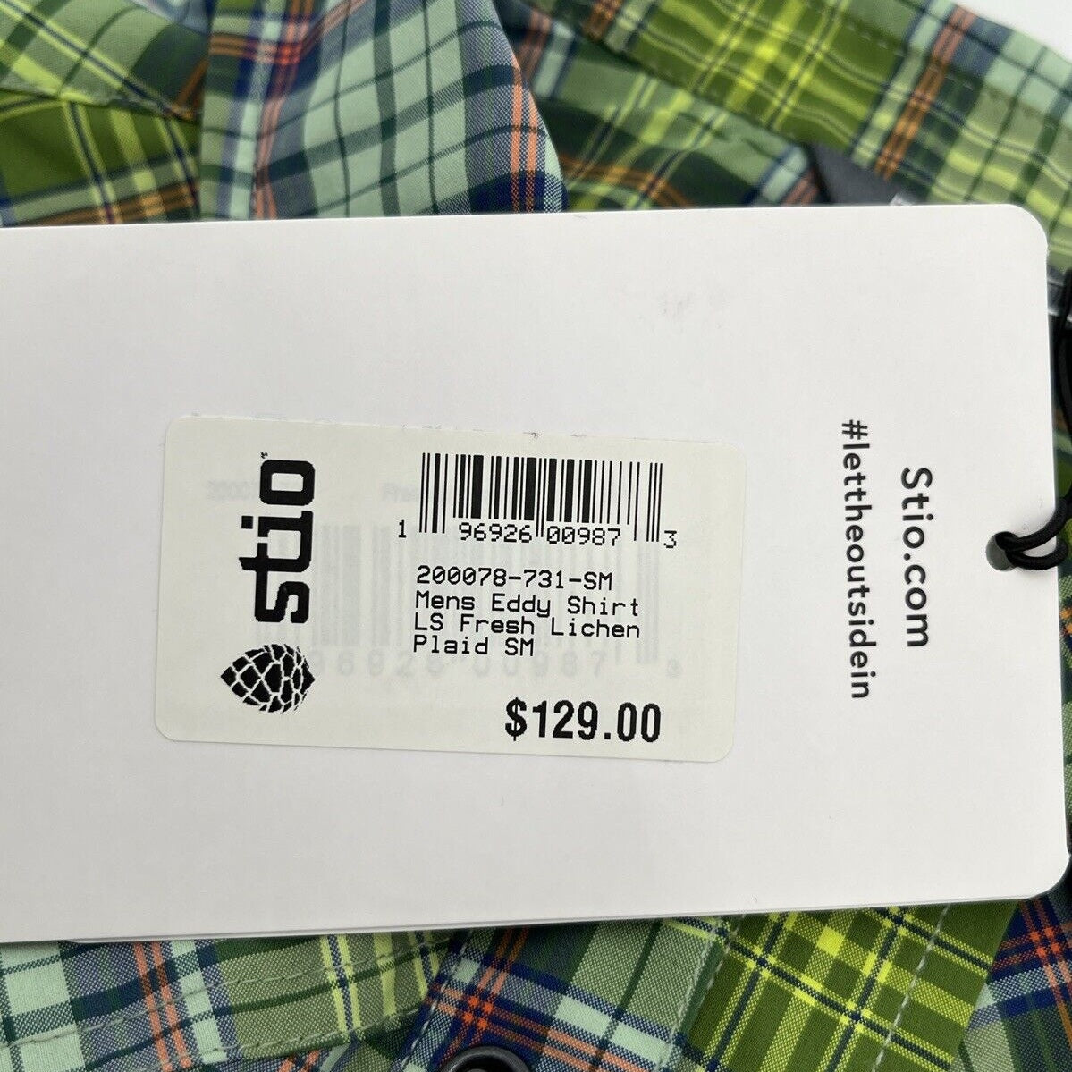 $120 Stio Men’s Eddy Shirt Long Sleeve Pearl Snap-Fresh Lichen Plaid -Small-New