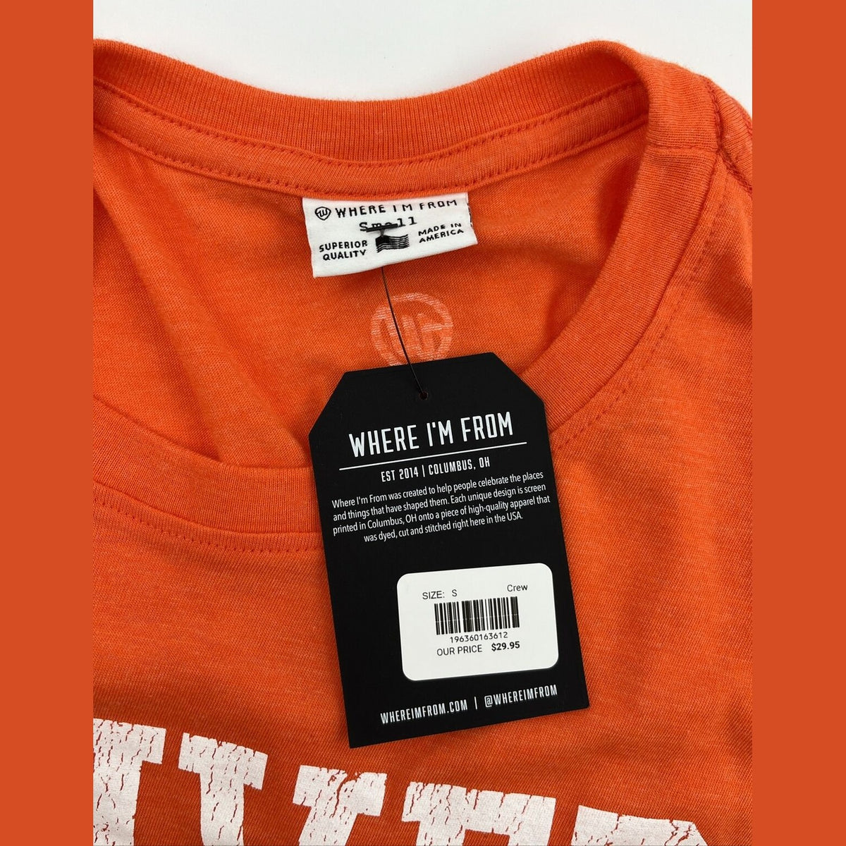 Where I’m From Men’s Denver Soft Cotton T Shirt-Orange/White/Navy-Small-New