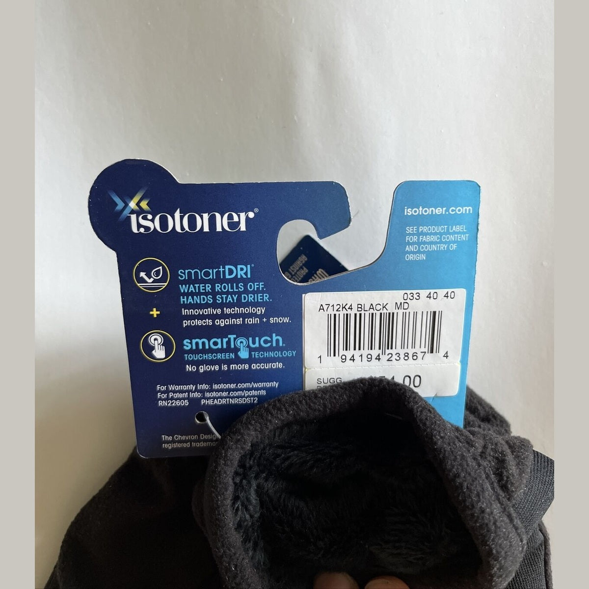 Isotoner Signature Men's Smartouch Gloves Water Resistance-Black Size Medium-New