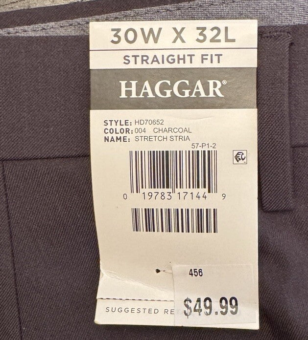 Haggar Men’s Premium Comfort Straight Fit Dress Pants- Charcoal- 30Wx32L - NWT