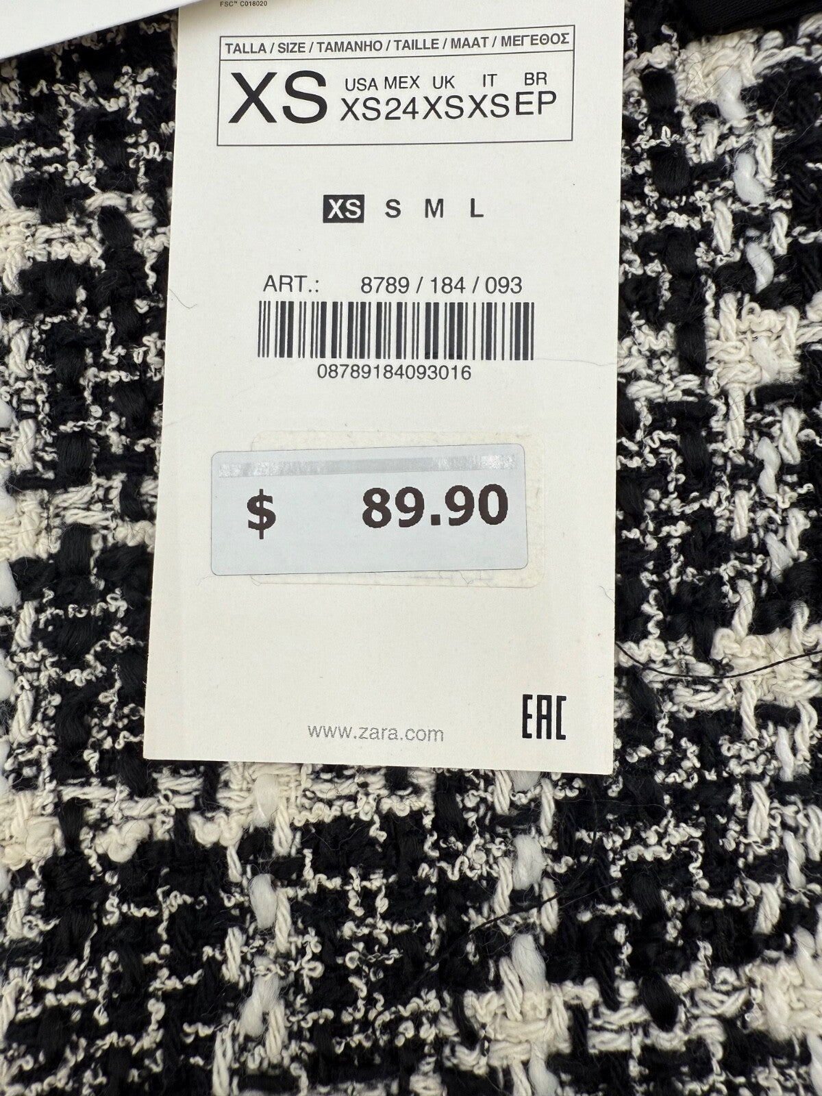 $89 Zara Women’s-Textured Tweed Short Dress- Black &White- XSmall- New Tag