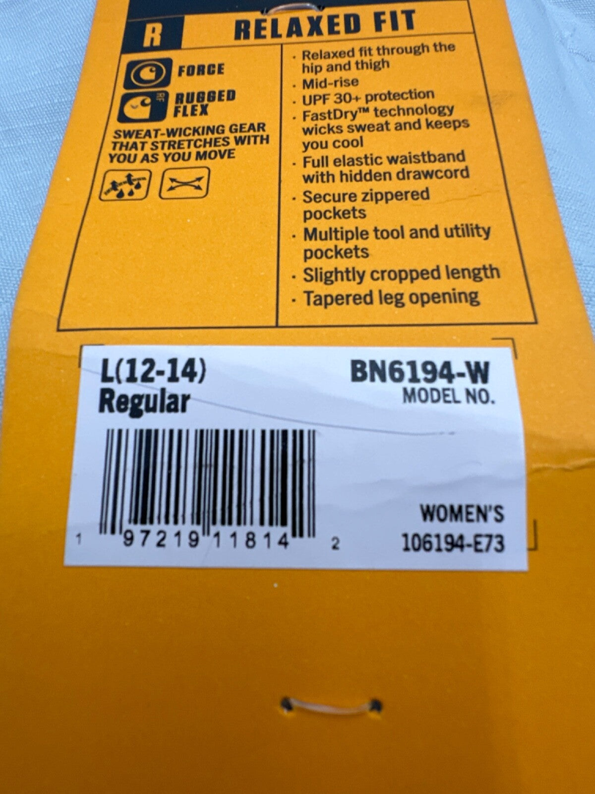 $70 Carhartt Women’s Force Relaxed Fit Ripstop Work Pant - Dew Drop - Large-New