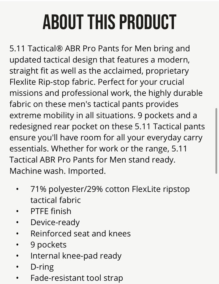 5.11 Men's Flexlite Pro Tactical Pants Style 74512-Khaki- 30W 32L - New Tags $65