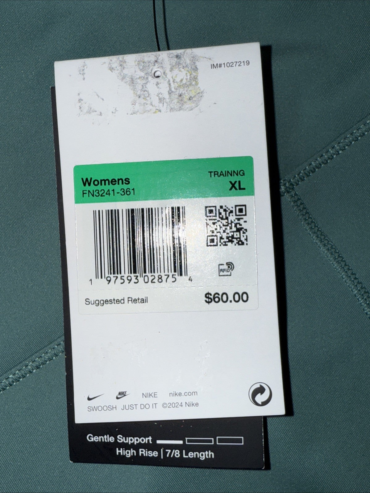 $60 Nike One Women's Bicoastal High-Waisted 7/8 Leggings-Green-XLarge-New Tag