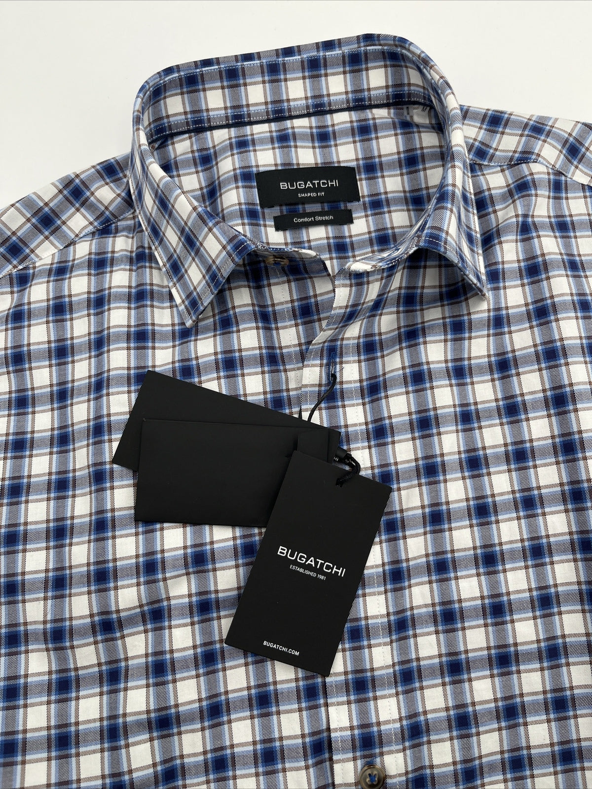 Bugatchi Uomo Men’s Plaid Dress Shirt Long Sleeve -Blue White-Medium- New $149