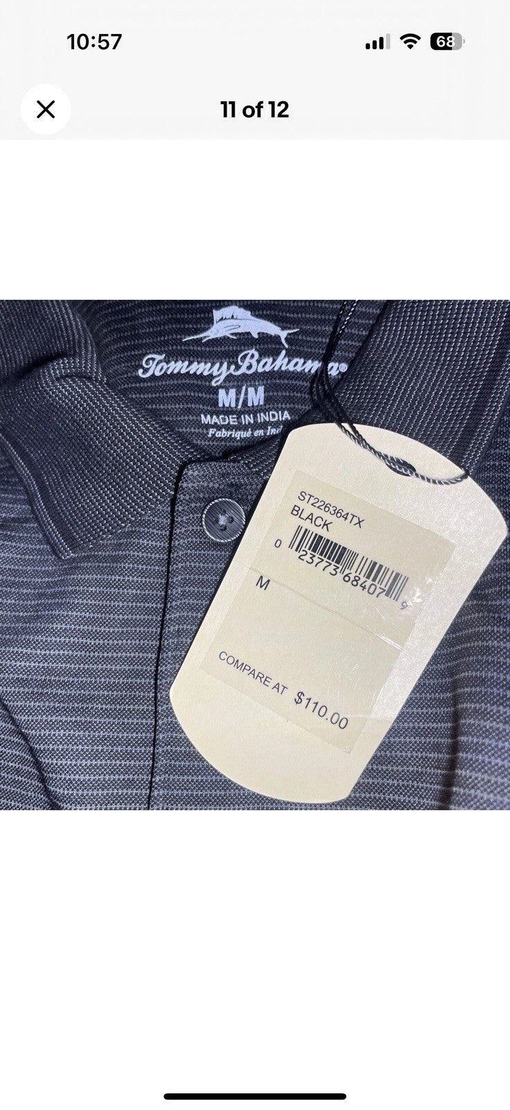 $110 Tommy Bahama Men’s Summer Fishing Polo Shirt ST226364MA-Black-Medium-New