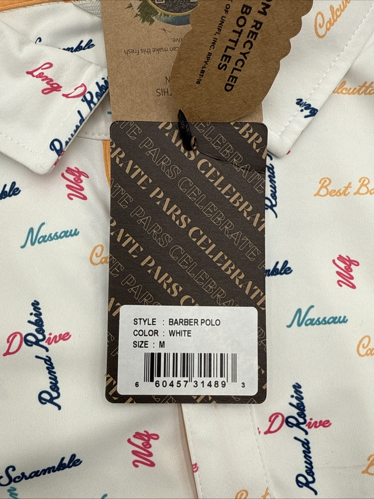 $65 Swannies Men’s Golf Barber Polo Shirt-White/Multi - Medium- New With Tags