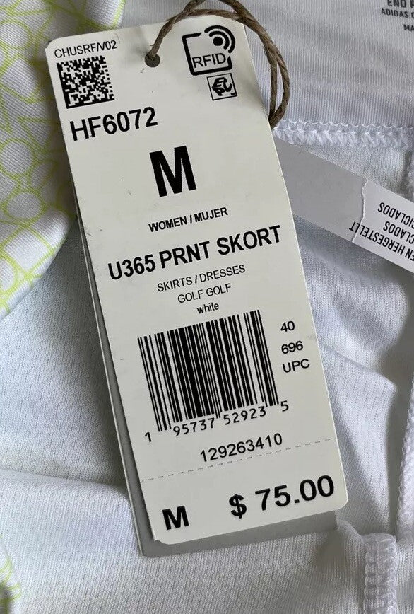 Adidas Golf Printed Skort Ultimate 365 UV Protection- White/Lime- Medium- New