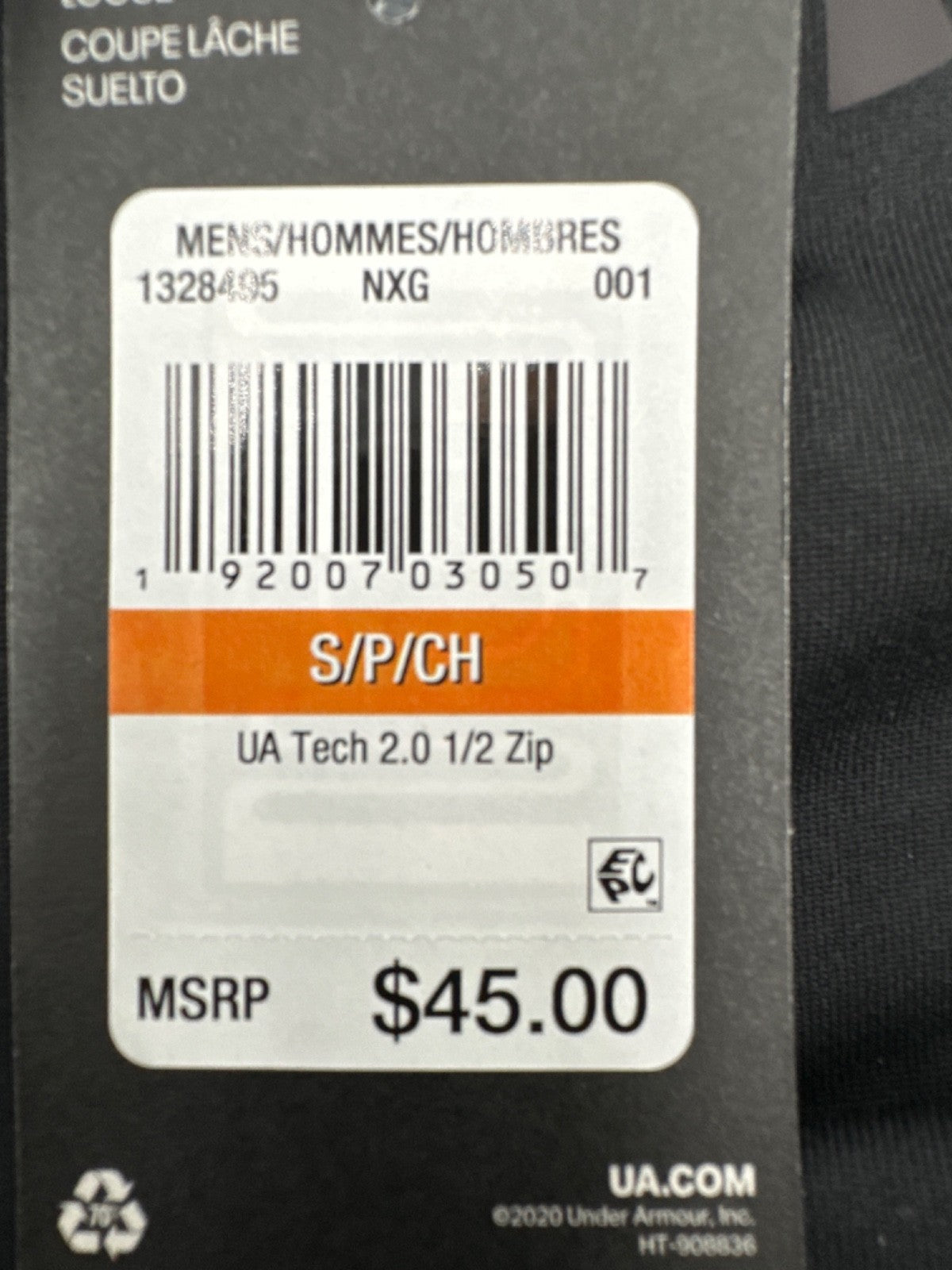 $45 Under Armour Men's UA Tech 2.0 1/2 Zip Tech Long Sleeve Shirt-Black-Small