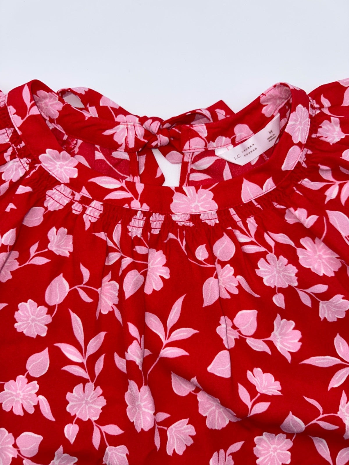 $35 LC Lauren Conrad Women's Tie-Front Shirred Neck Shell Top - Red - Medium-New