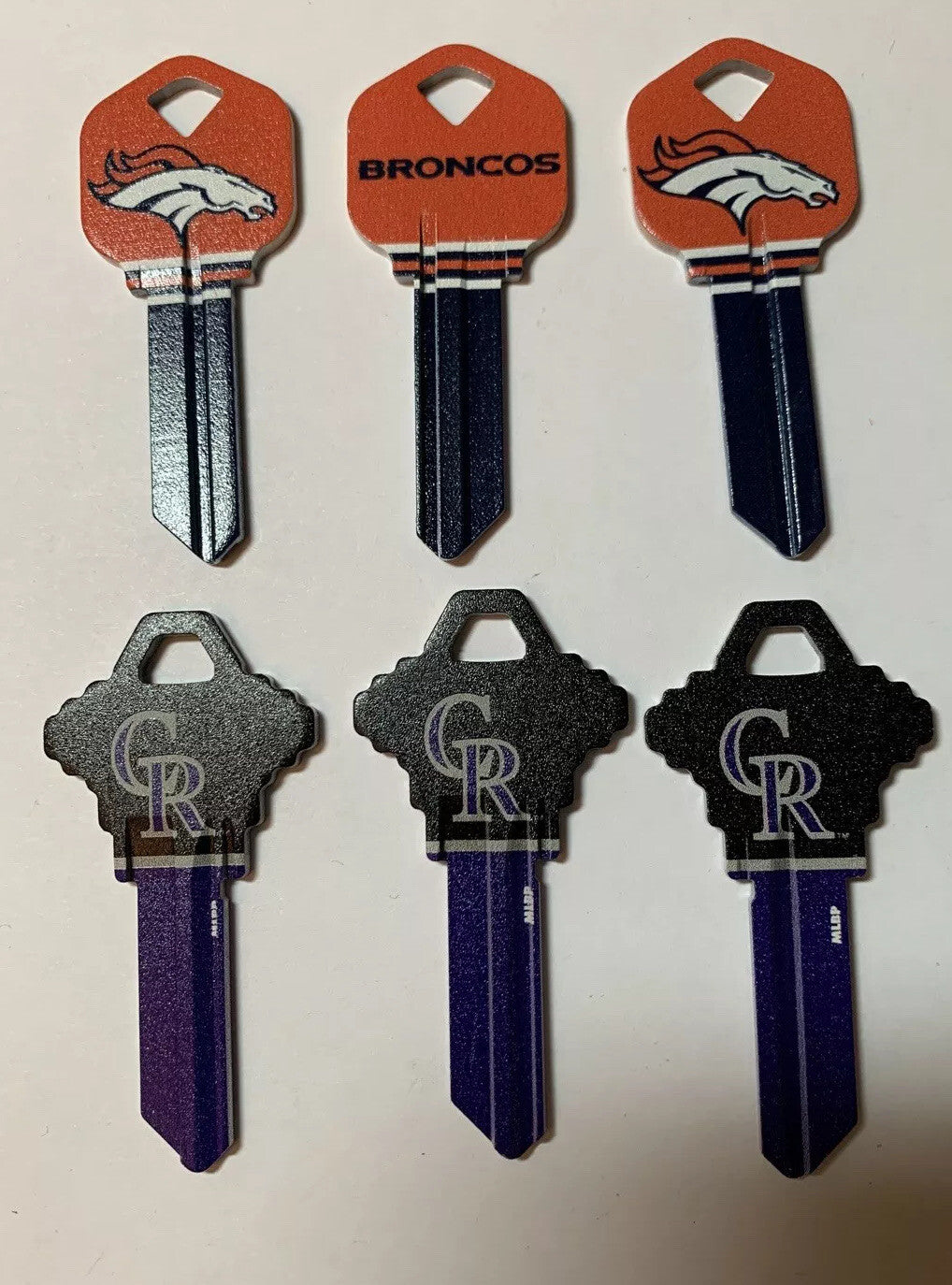 6 X Blank Keys Colorado Package Lot, 3 Denver Broncos,1 Colorado Rockies