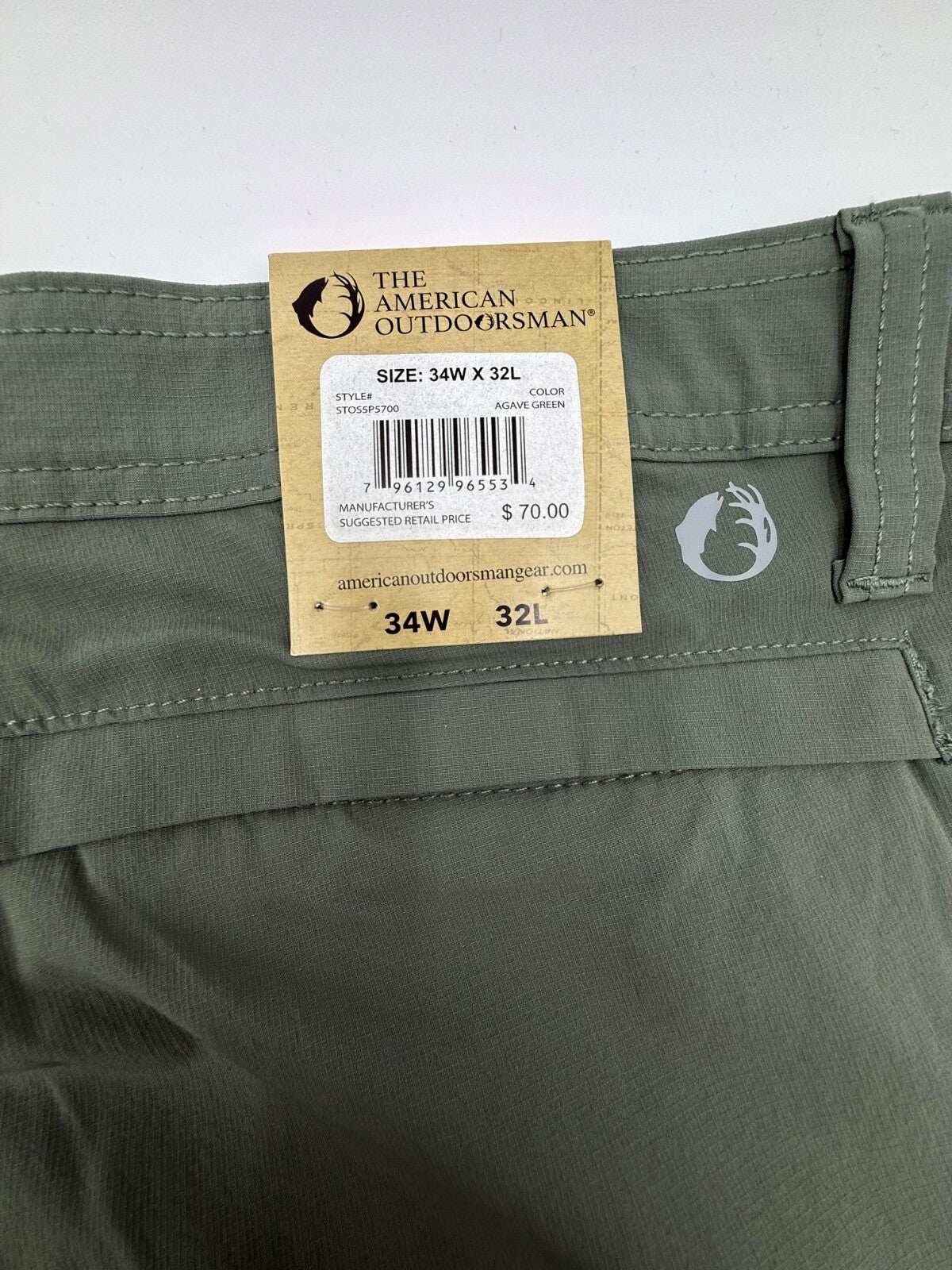 $70 The American Outdoorsman Men’s- Cargo Style Pant- Agave Green-34W 32L- New