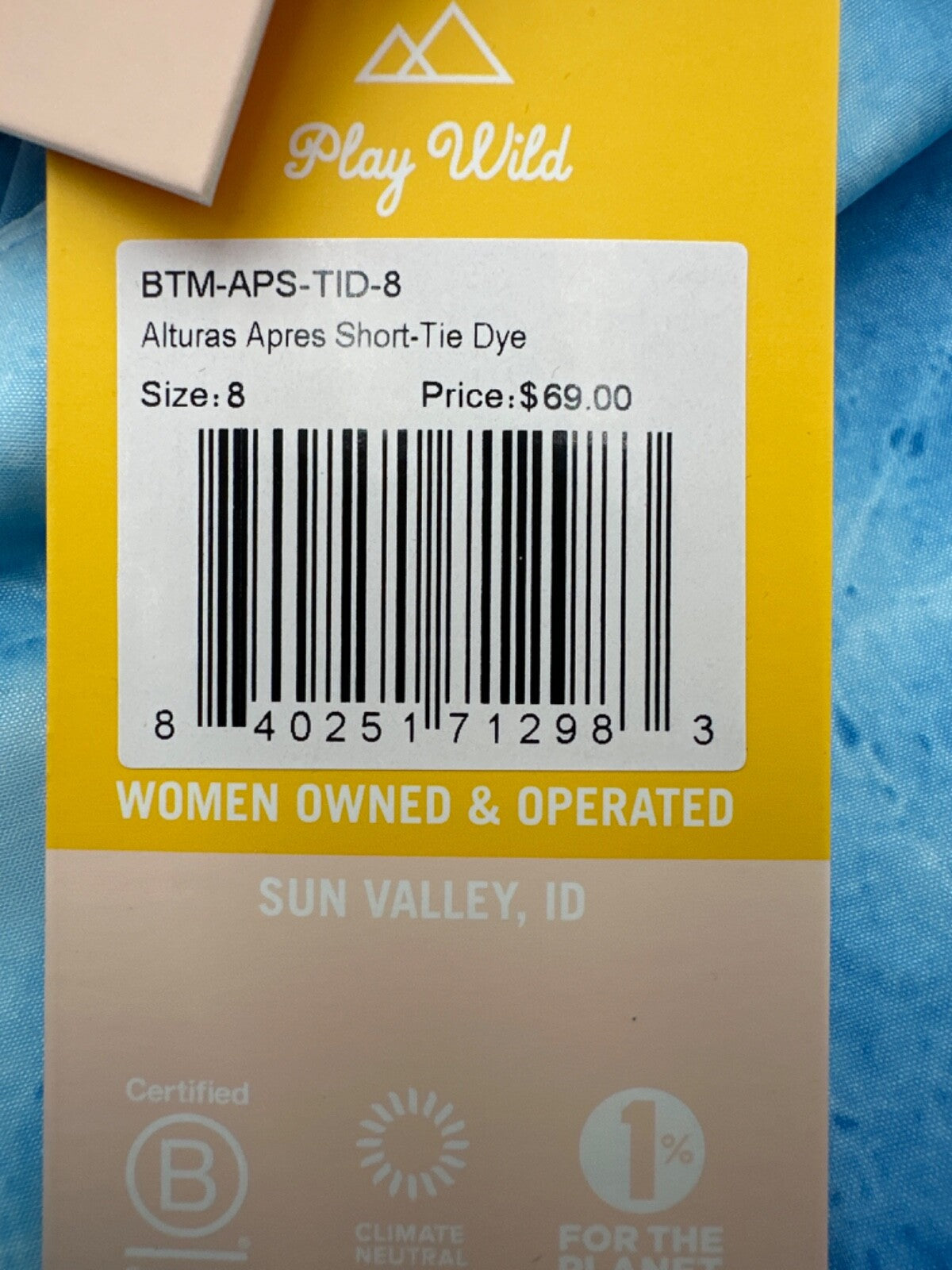 $68 Wild Rye Women's Alturas Apres Tie Dye Short - Blue/White- Size 8 - New