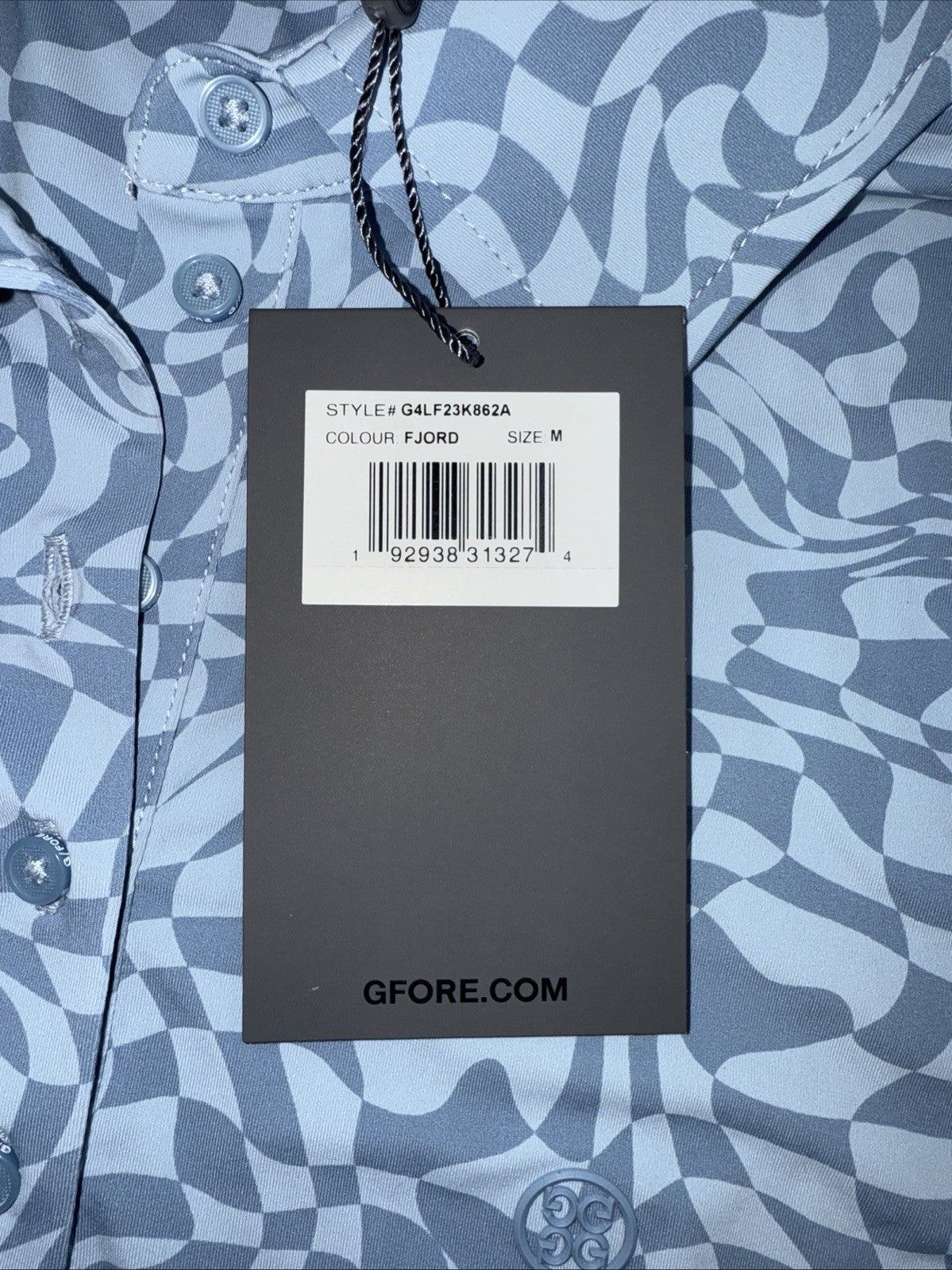 $125 G/Fore Women's Distorted Check Silky Tech Nylon Golf Polo-Fjord-Medium -New