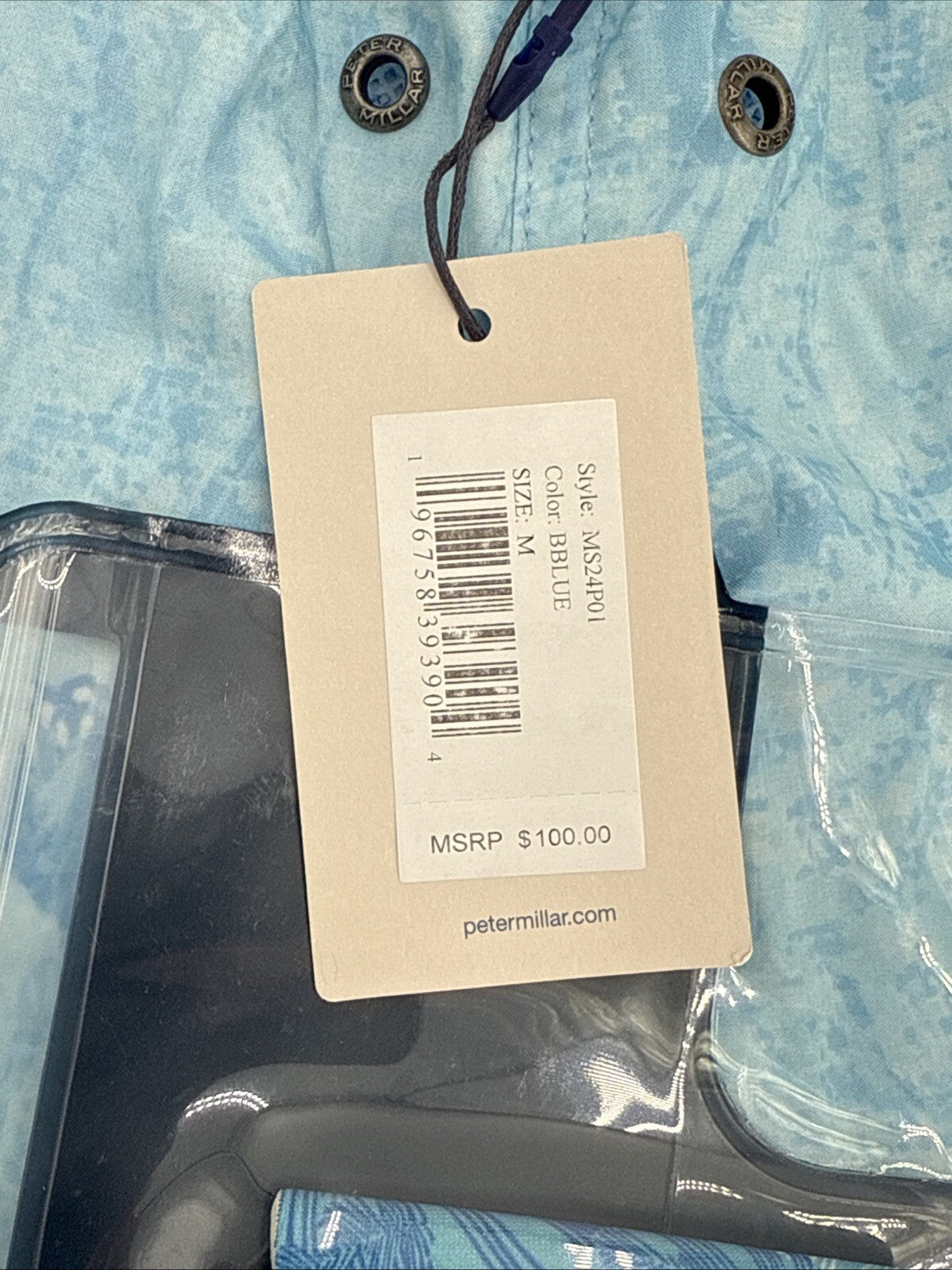 $100 Peter Millar Men’s Tropical Stingray Swim Trunks - Blue- Medium - NWT