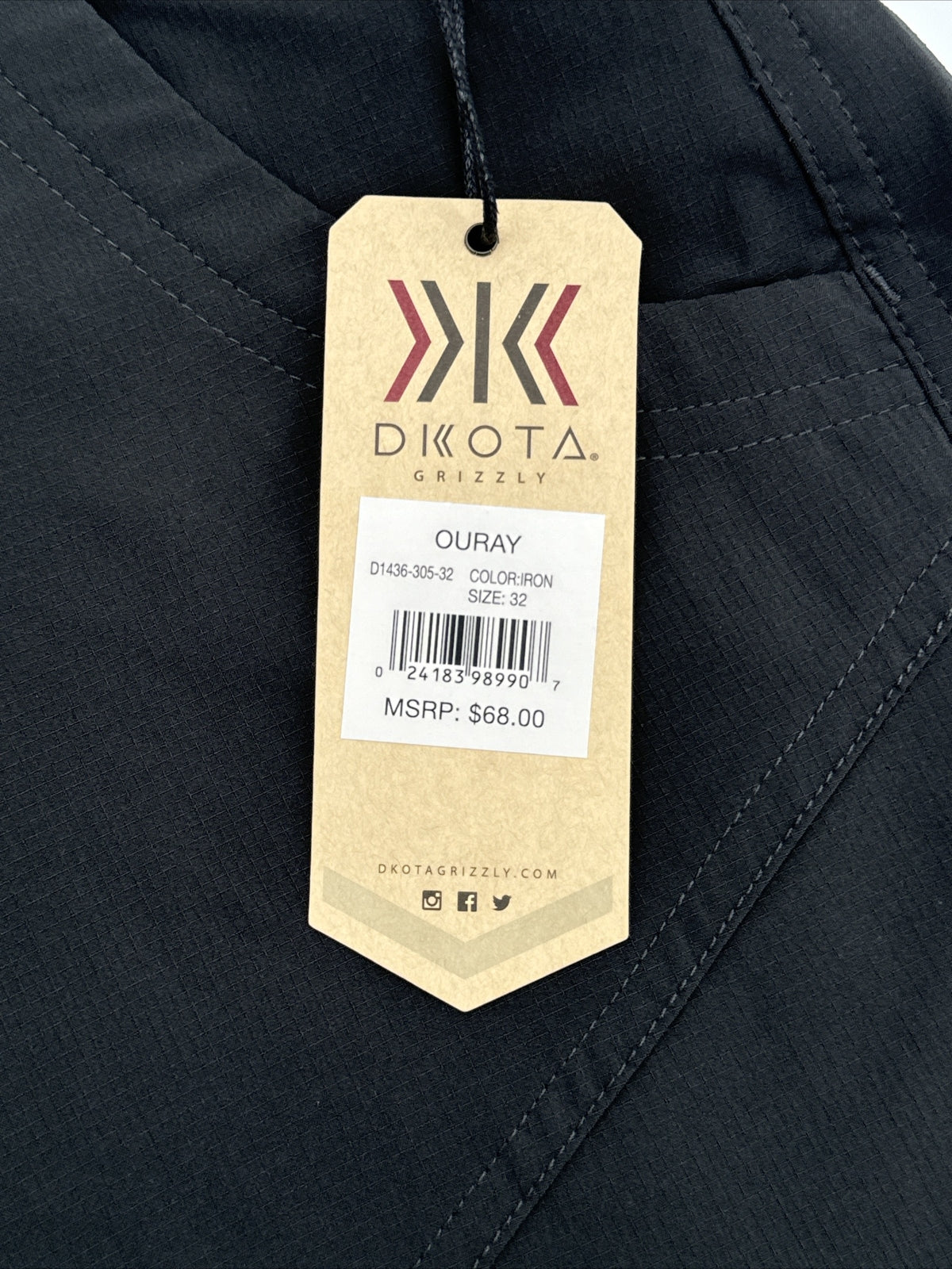 $68 Dkota Grizzly Men’s Ouray Shorts - Iron- Size 32 - NWT