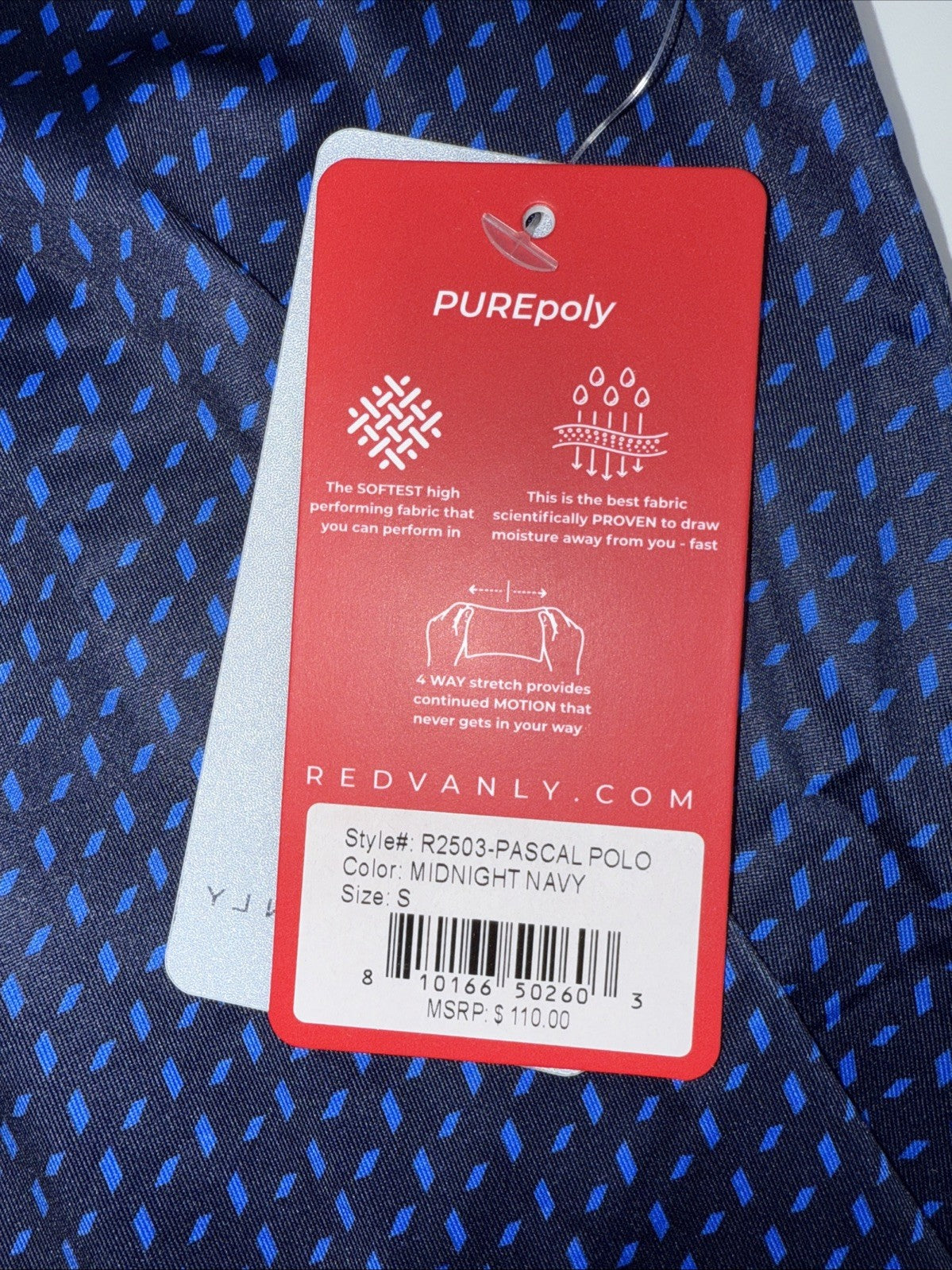 $110 Redvanly Men’s Pascal Golf Performance Polo Shirt-Midnight Navy-Small-New