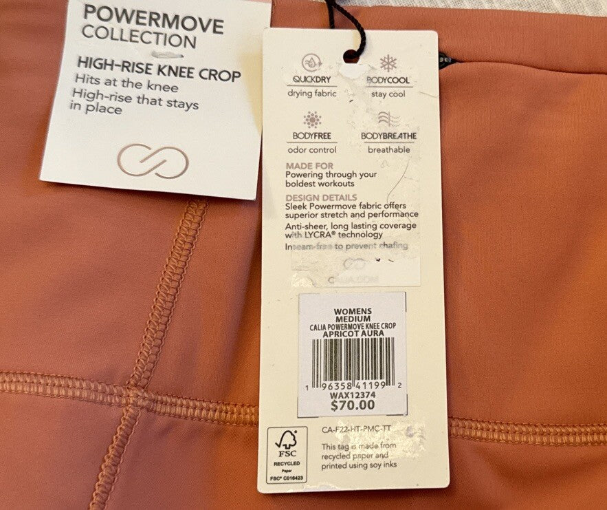 $70 CALIA Women’s PowerMove High Rise Knee Crop Tights -Apricot Aura- Med NWT