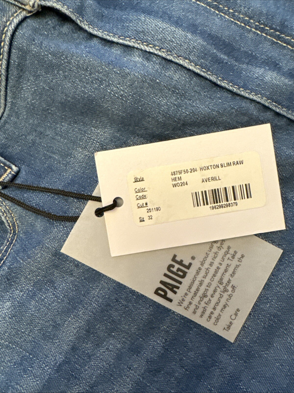 $225 PAIGE Women’s Hoxton Slim Raw Hem- Averill- Size: 32
