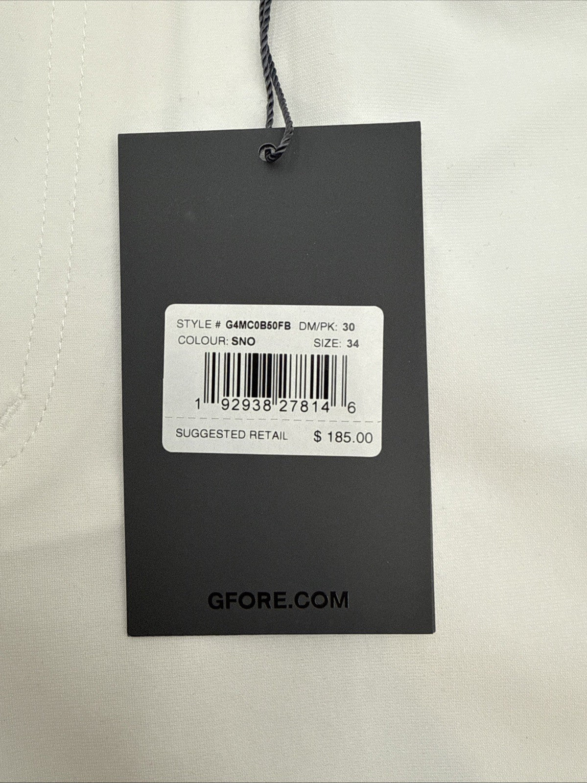 $185 G/FORE Men’s 36 Performance Stretch Tour 5 Pocket Pants-Snow White-34W-New